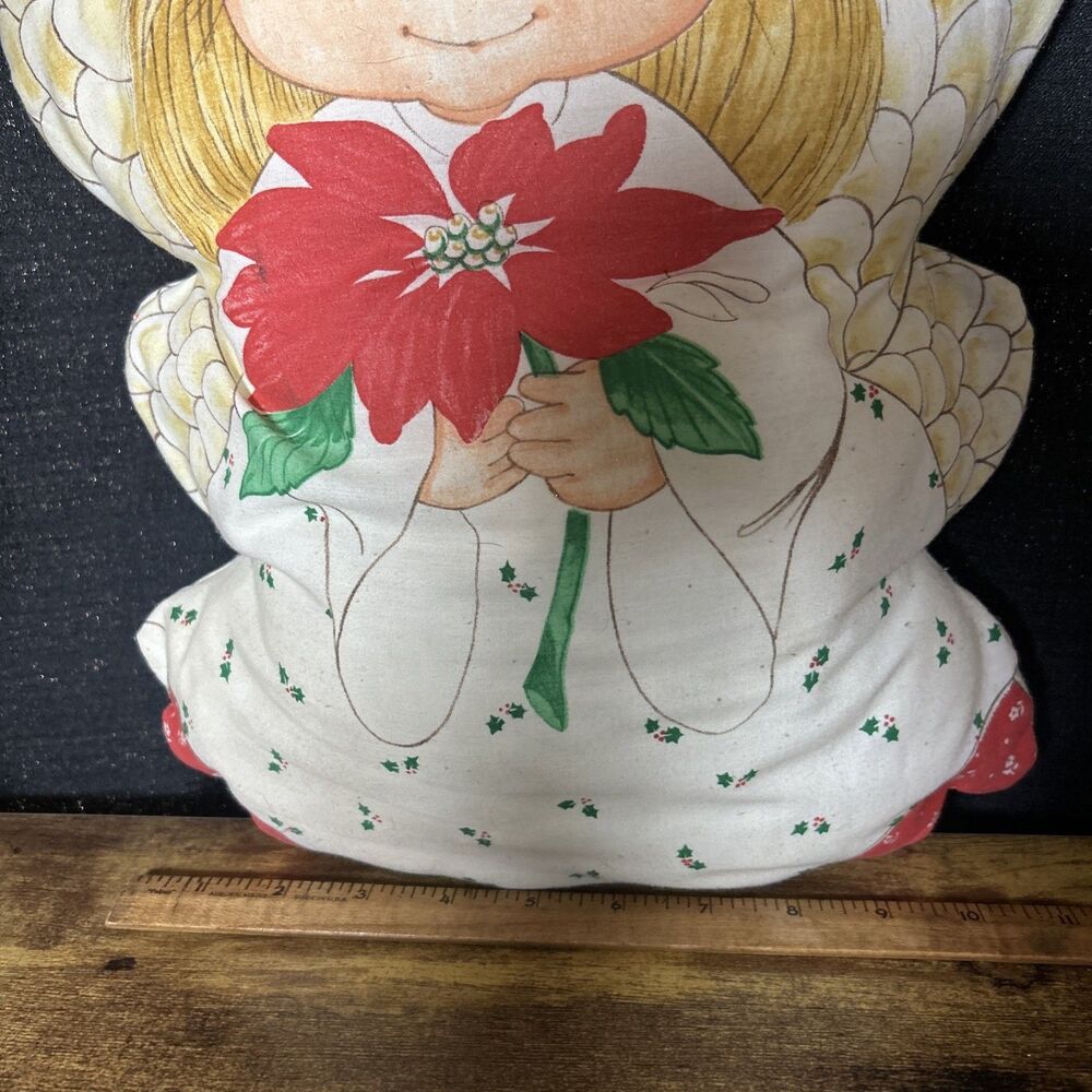 Vintage Hand Made Christmas Angel Pillow Plush Blonde Hair Green Eyes 70’s Vibes - Picture 9 of 10